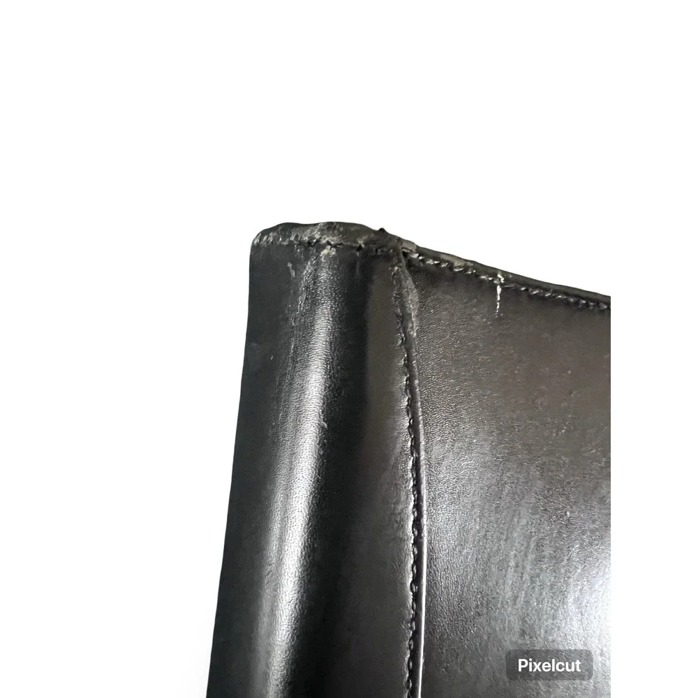 Vtg 90's FRANKLIN COVEY Classic Black Full-Grain Aniline Leather 6 Ring Zip
